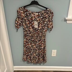 Free People Black and White Puff Sleeve Mini Dress